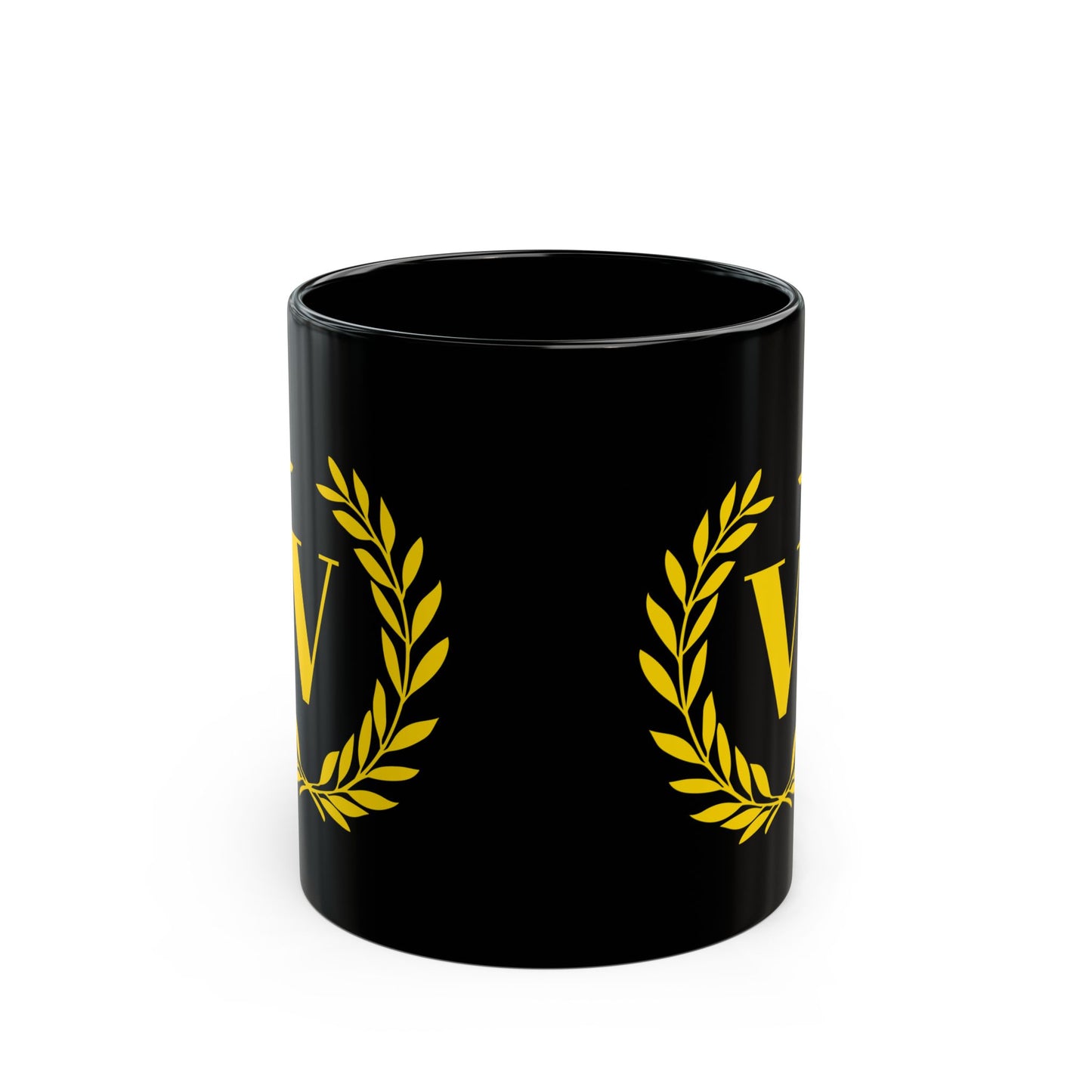 Elegant Letter "V" Laurel Monogram Black Coffee Mug