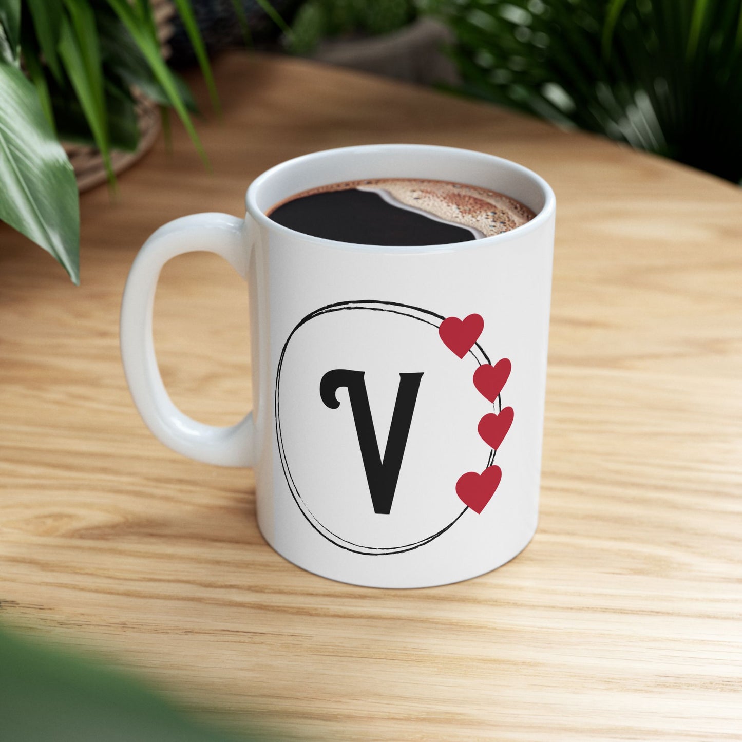 Letter "V" Monogram Heart Design Coffee Mug