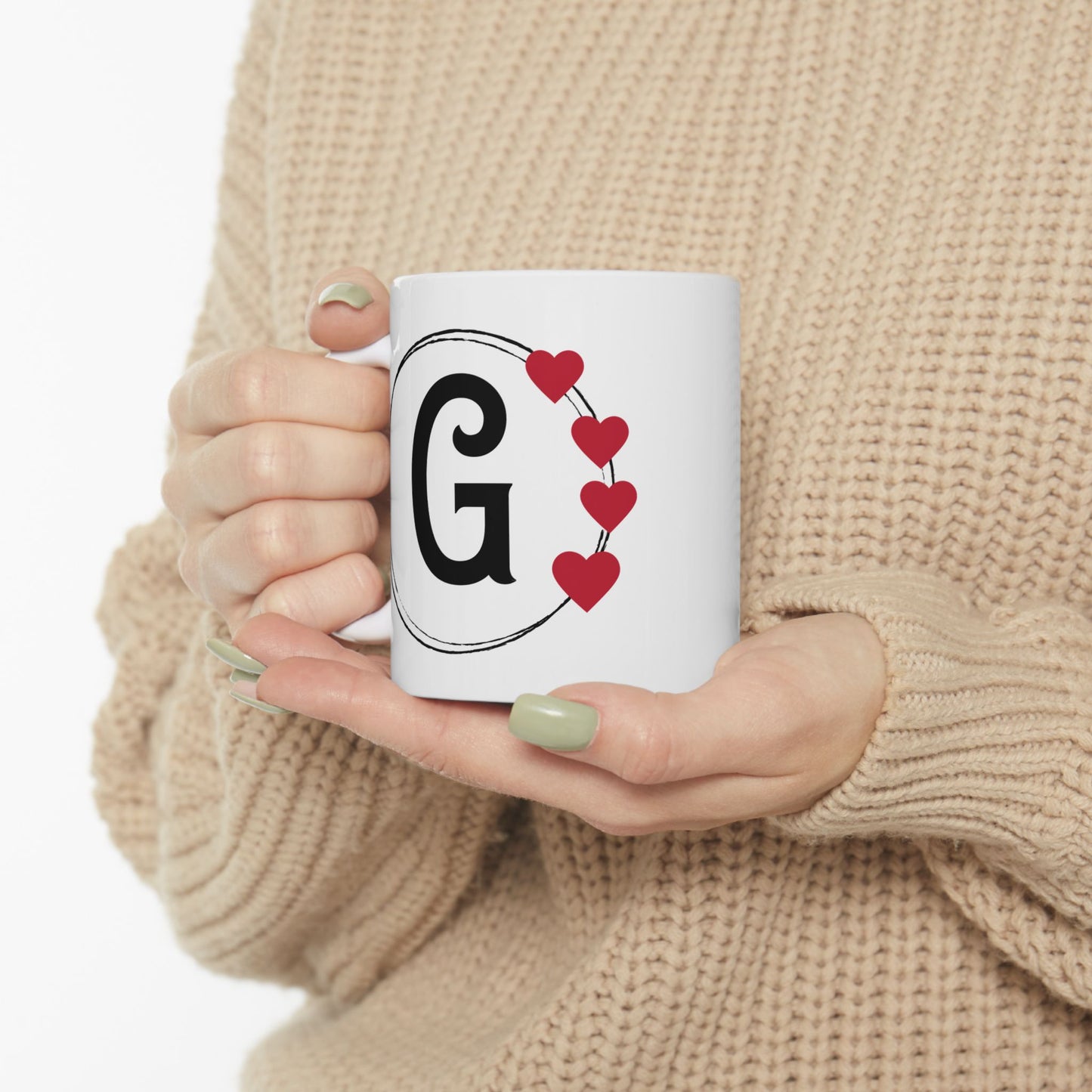 Letter "G" Monogram Heart Design Coffee Mug
