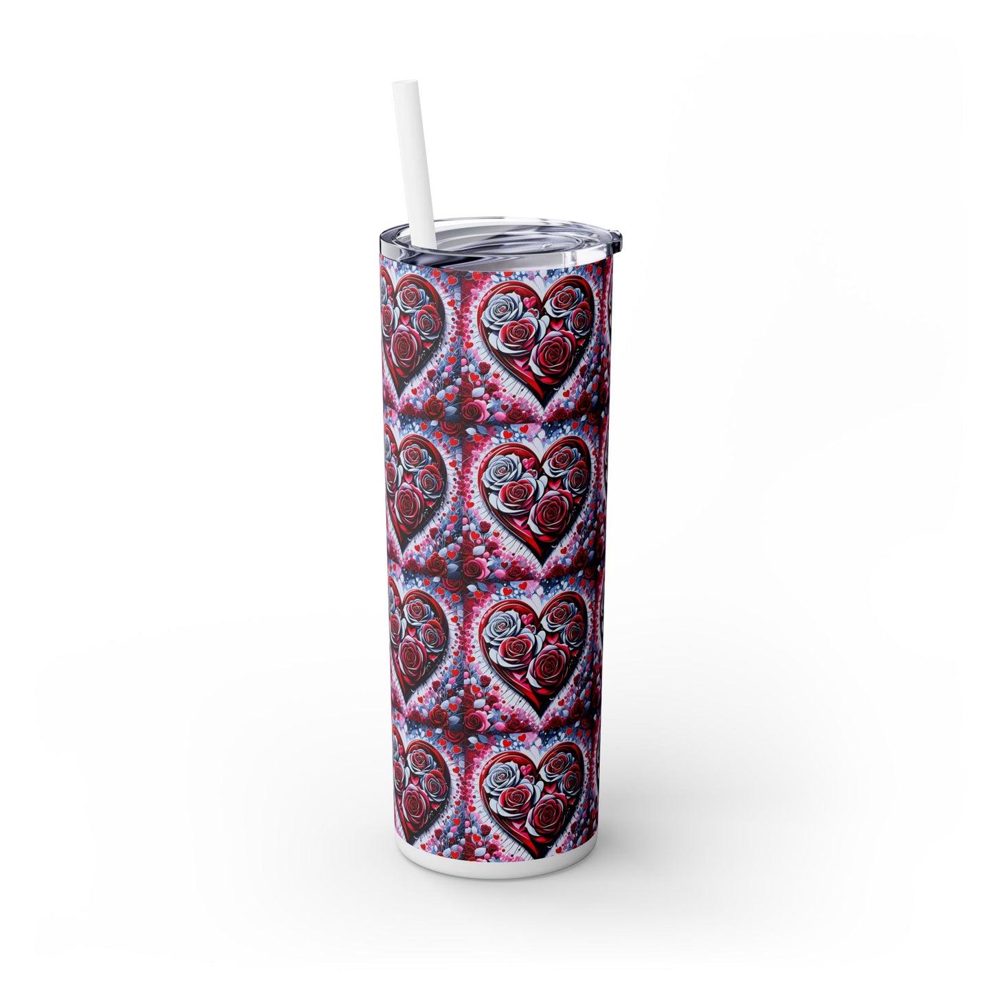 Rose Heart Pattern - Skinny Tumbler with Straw, 20oz