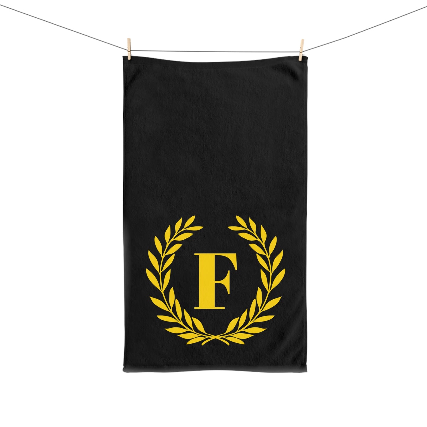 Elegant letter "F" Gold Laurel Monogram Hand Towel