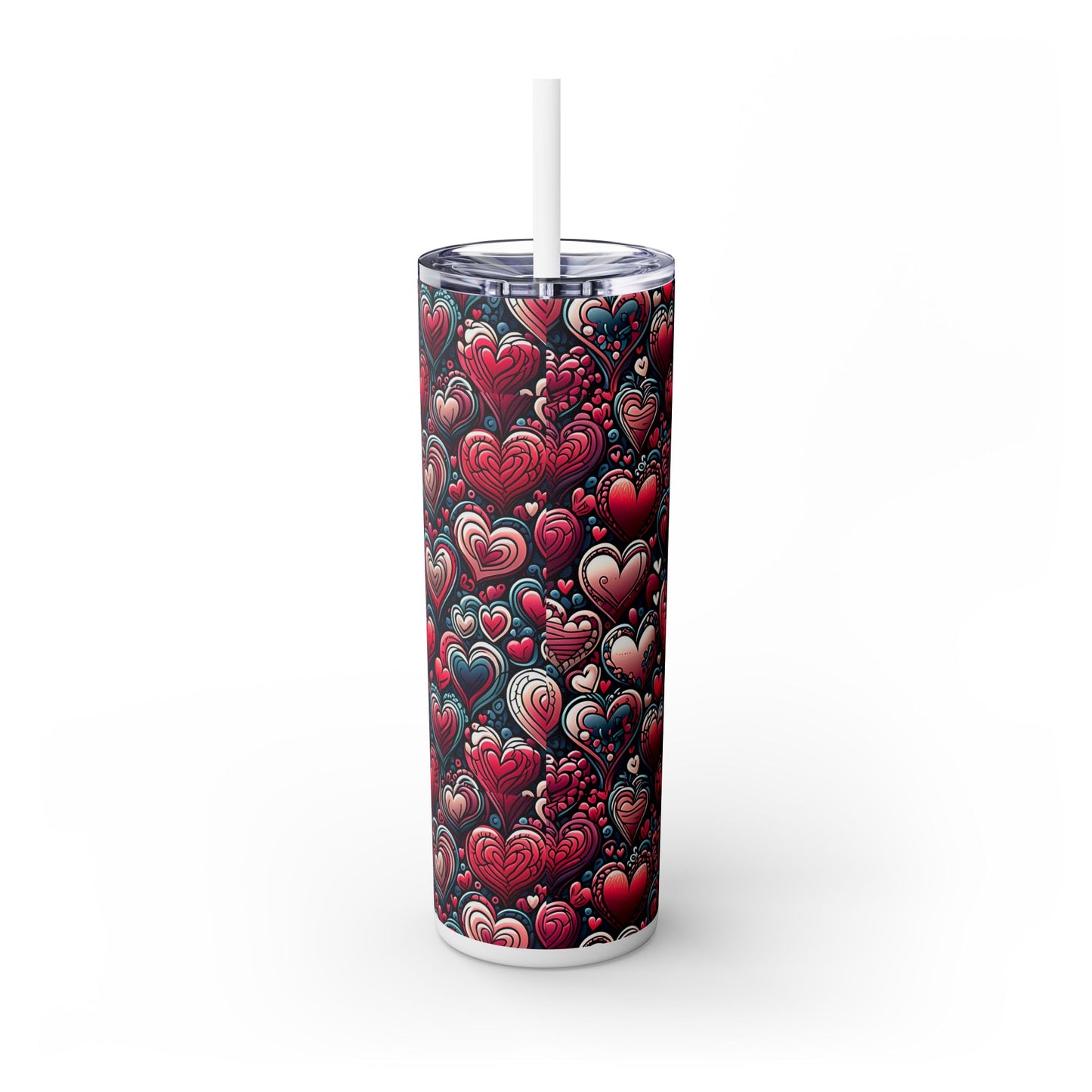 Decorative Heart Pattern - Skinny Tumbler with Straw, 20oz