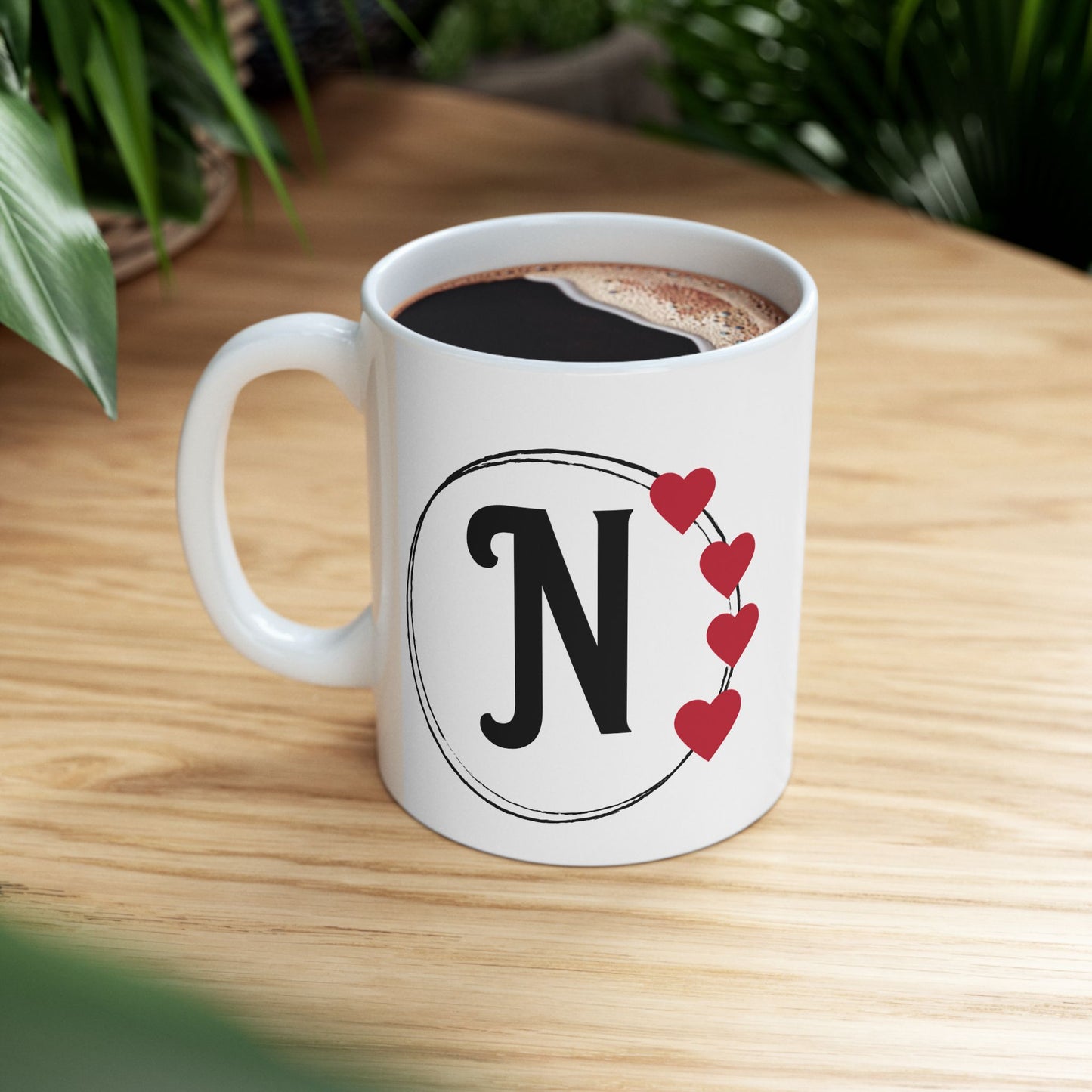 Letter "N" Monogram Heart Design Coffee Mug