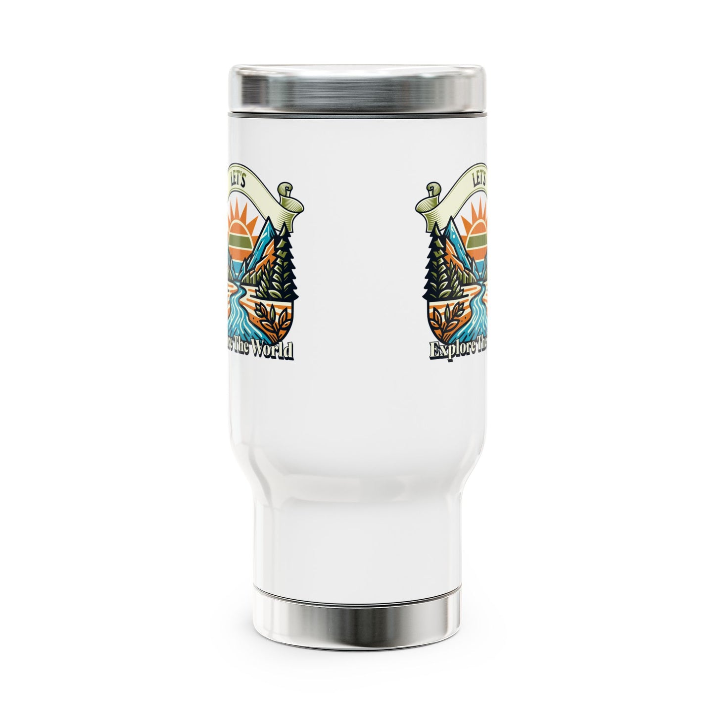 Let's Explore the World - Steel Travel Mug with Handle, 14oz