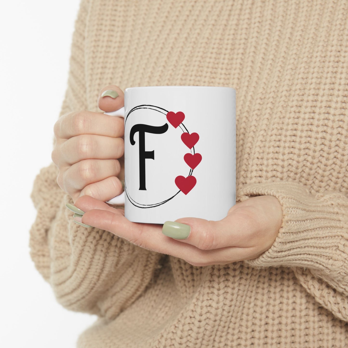 Letter "F" Monogram Heart Design Coffee Mug