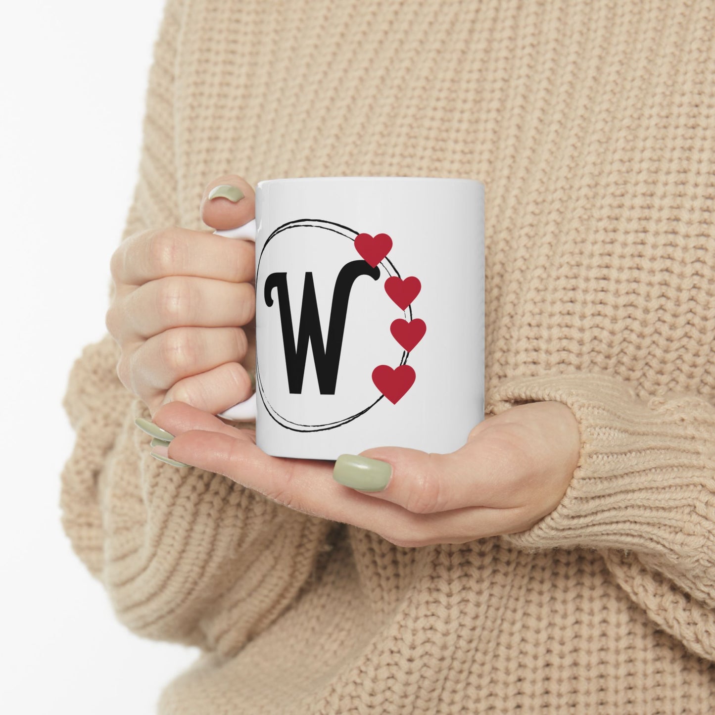 Letter "W" Monogram Heart Design Coffee Mug