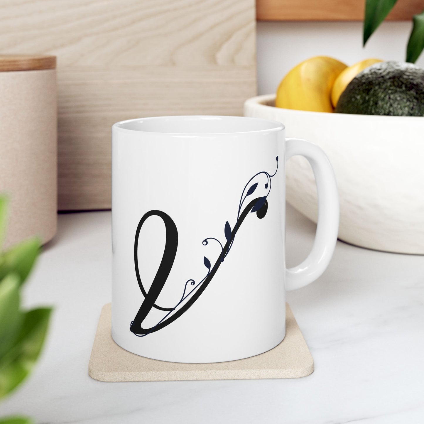Letter "V" Decorative Monogram Design Coffee Mug