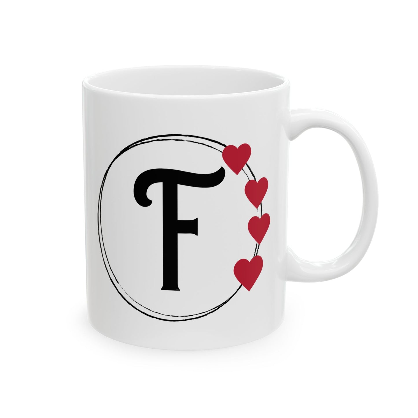 Letter "F" Monogram Heart Design Coffee Mug