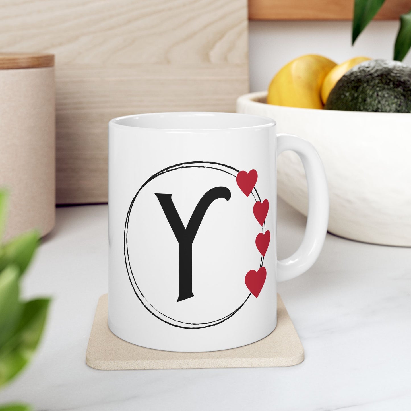 Letter "Y" Monogram Heart Design Coffee Mug