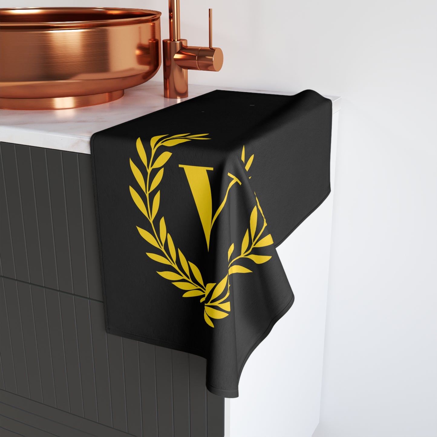 Elegant letter "V" Gold Laurel Monogram Hand Towel