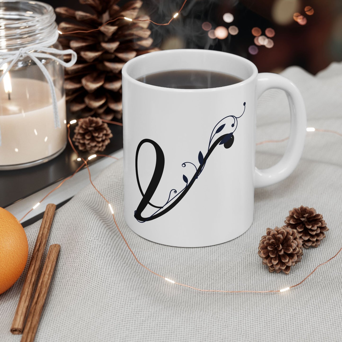 Letter "V" Decorative Monogram Design Coffee Mug