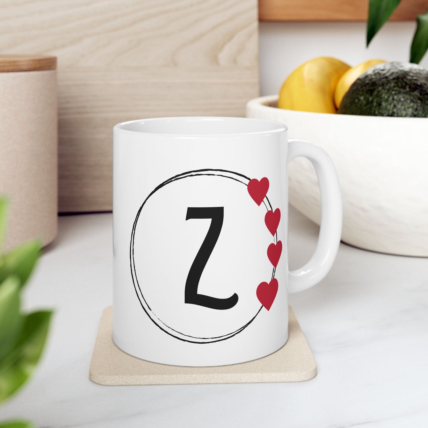 Letter "Z" Monogram Heart Design Coffee Mug