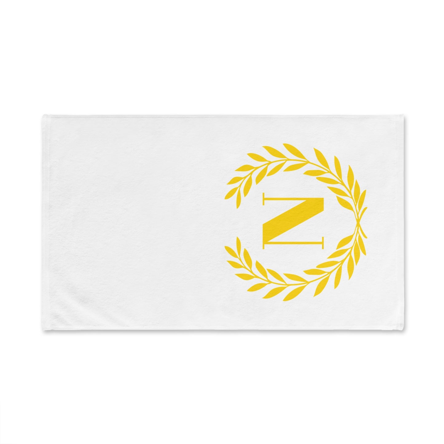 Elegant letter "N" Gold Laurel Monogram White Hand Towel