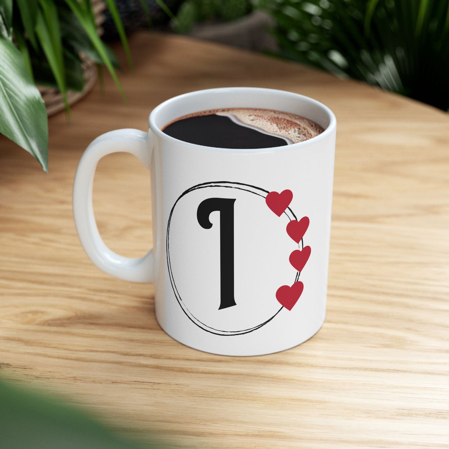 Letter "I" Monogram Heart Design Coffee Mug