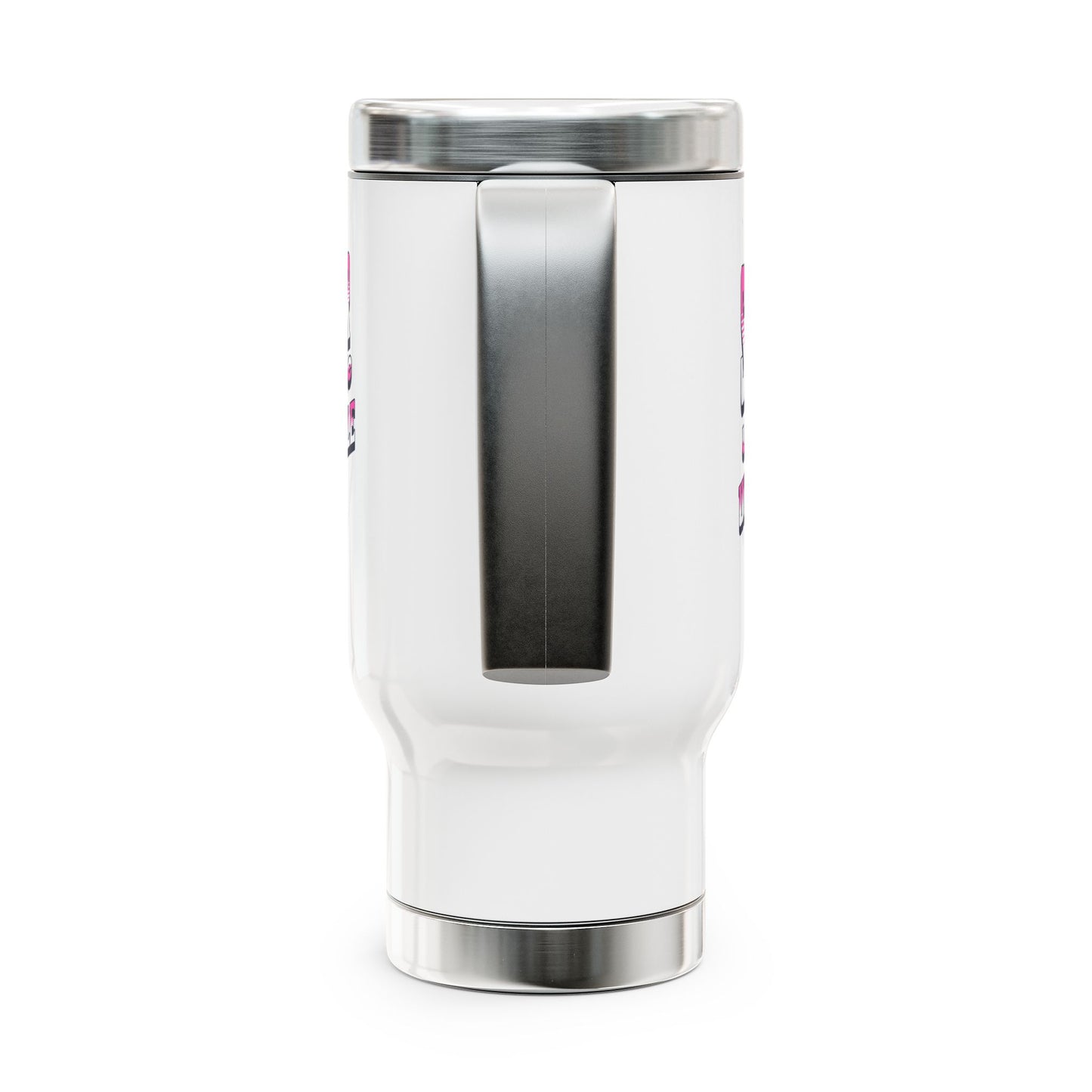 Survivor; Unbreakable, Unstoppable - Breast Cancer Survivor Stainless Steel Travel Mug with Handle, 14oz