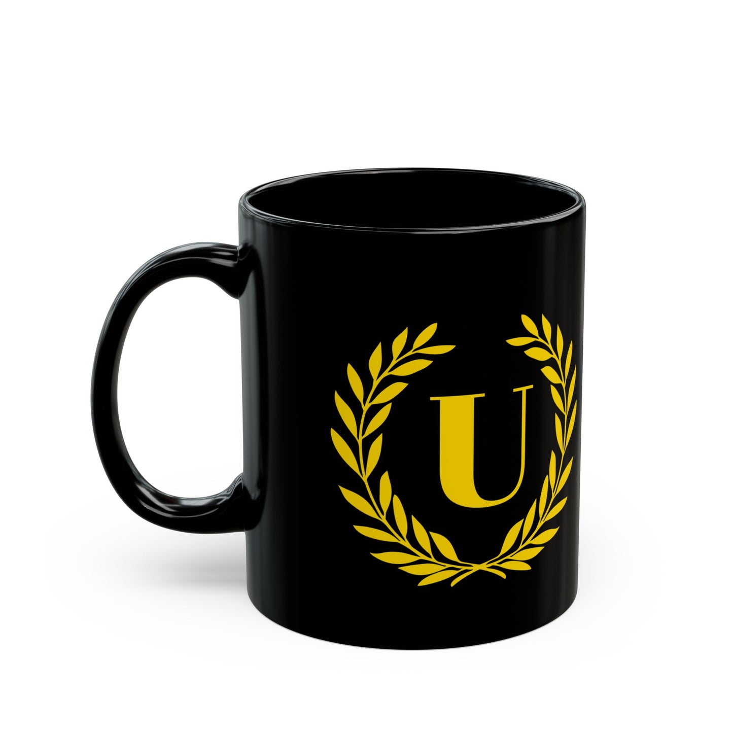 Elegant Letter "U" Laurel Monogram Black Coffee Mug