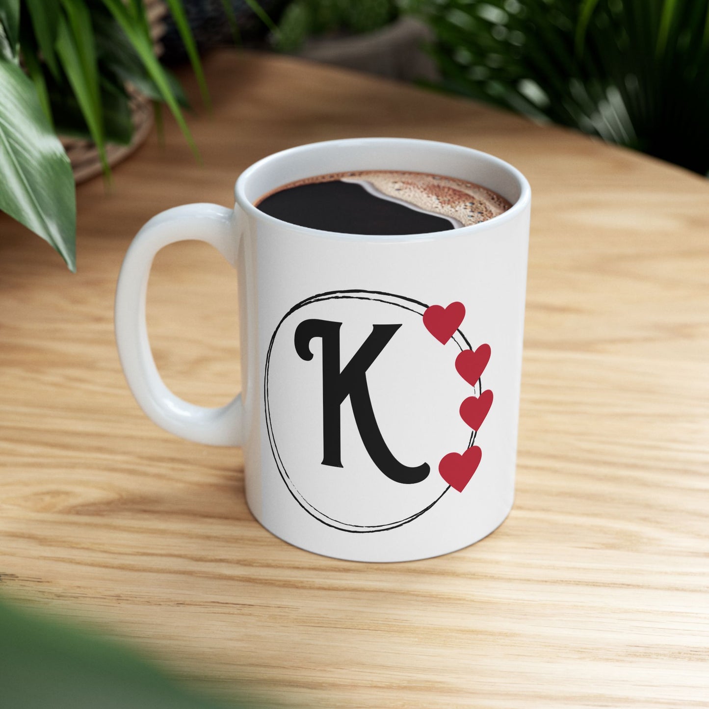 Letter "K" Monogram Heart Design Coffee Mug