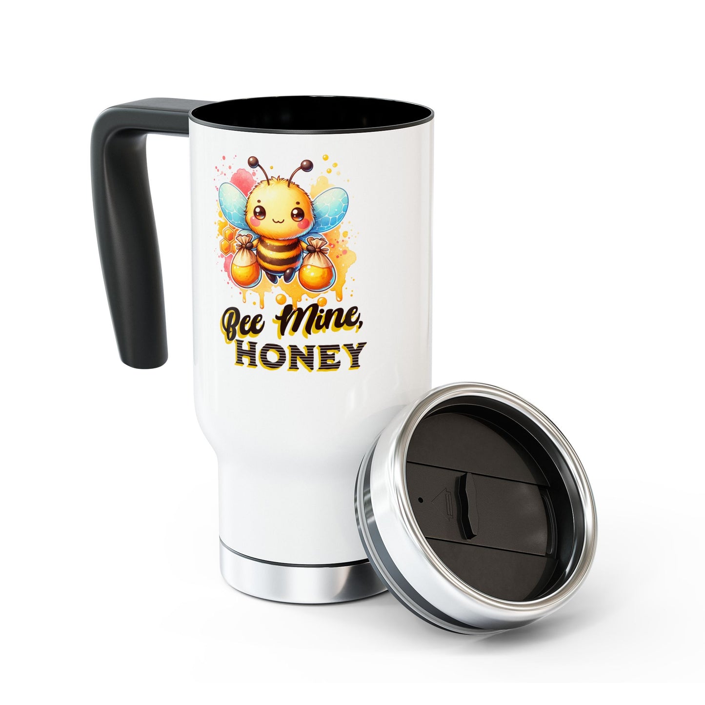 Bee Mine, Honey - Romantic Stainless Steel Travel Mug with Handle, 14oz