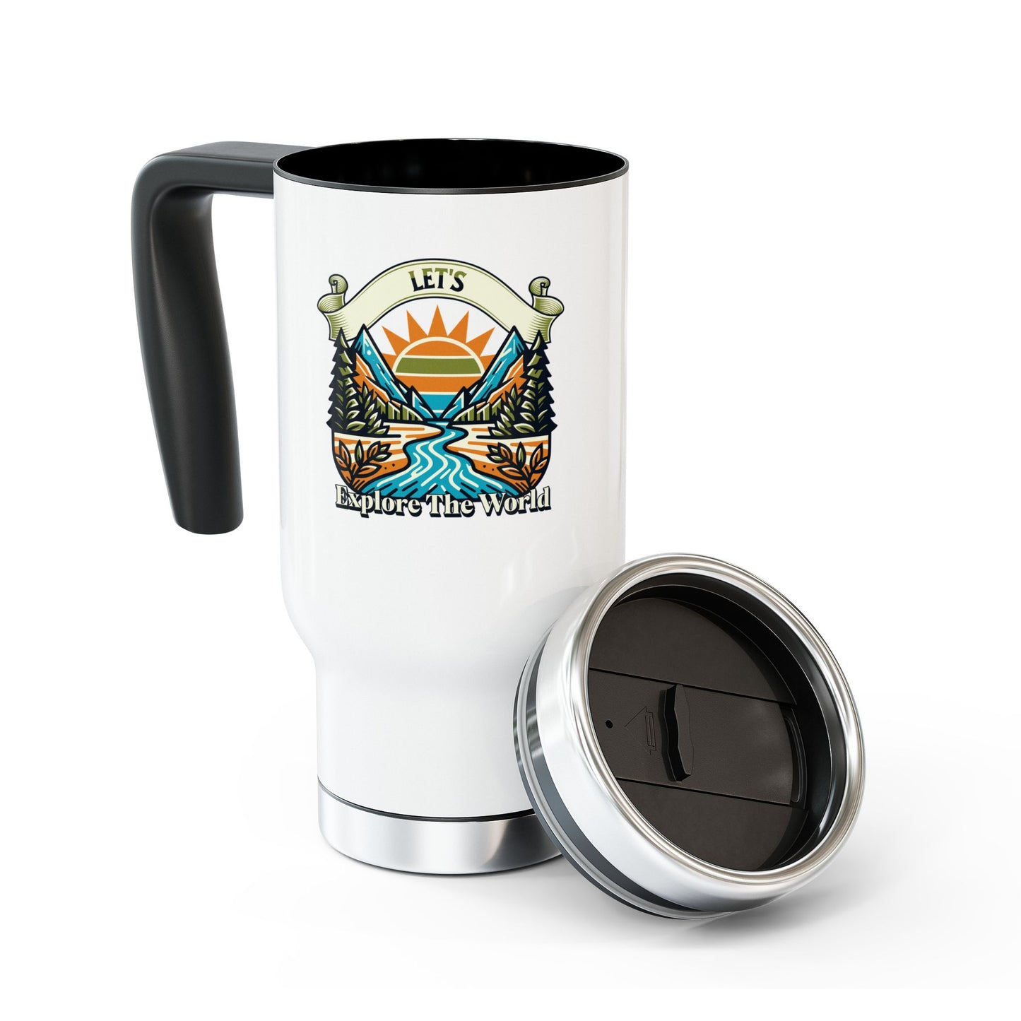 Let's Explore the World - Steel Travel Mug with Handle, 14oz