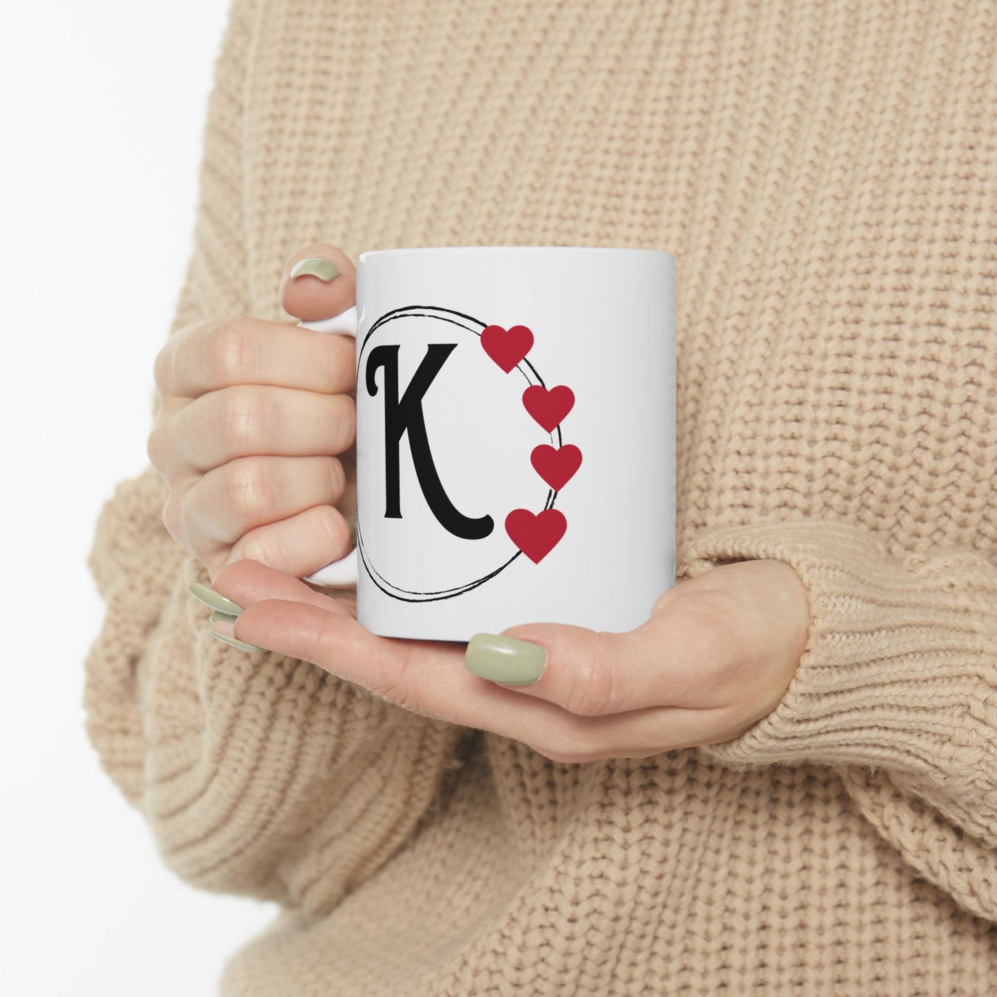 Letter "K" Monogram Heart Design Coffee Mug
