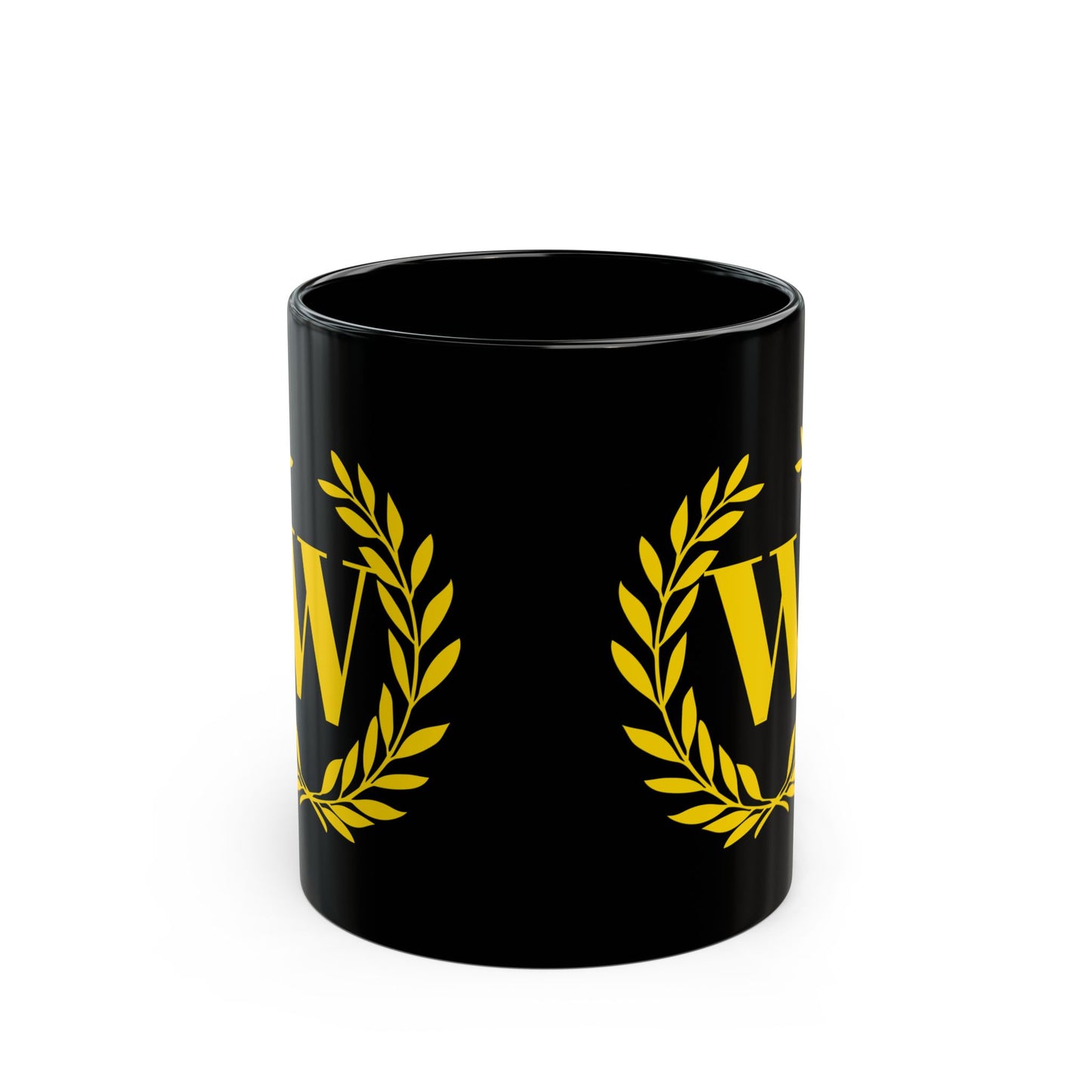 Elegant Letter "W" Laurel Monogram Black Coffee Mug