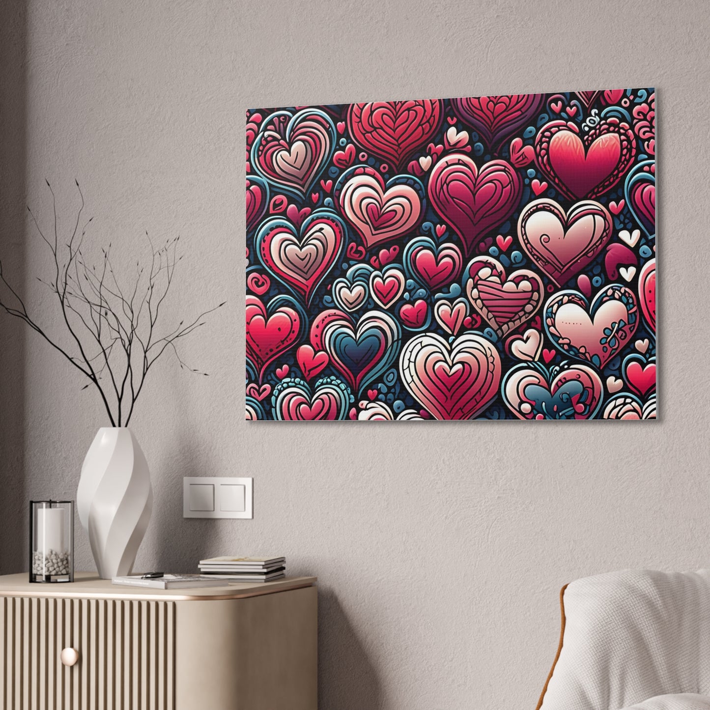 Decorative Heart Pattern Canvas Stretched, 0.75"