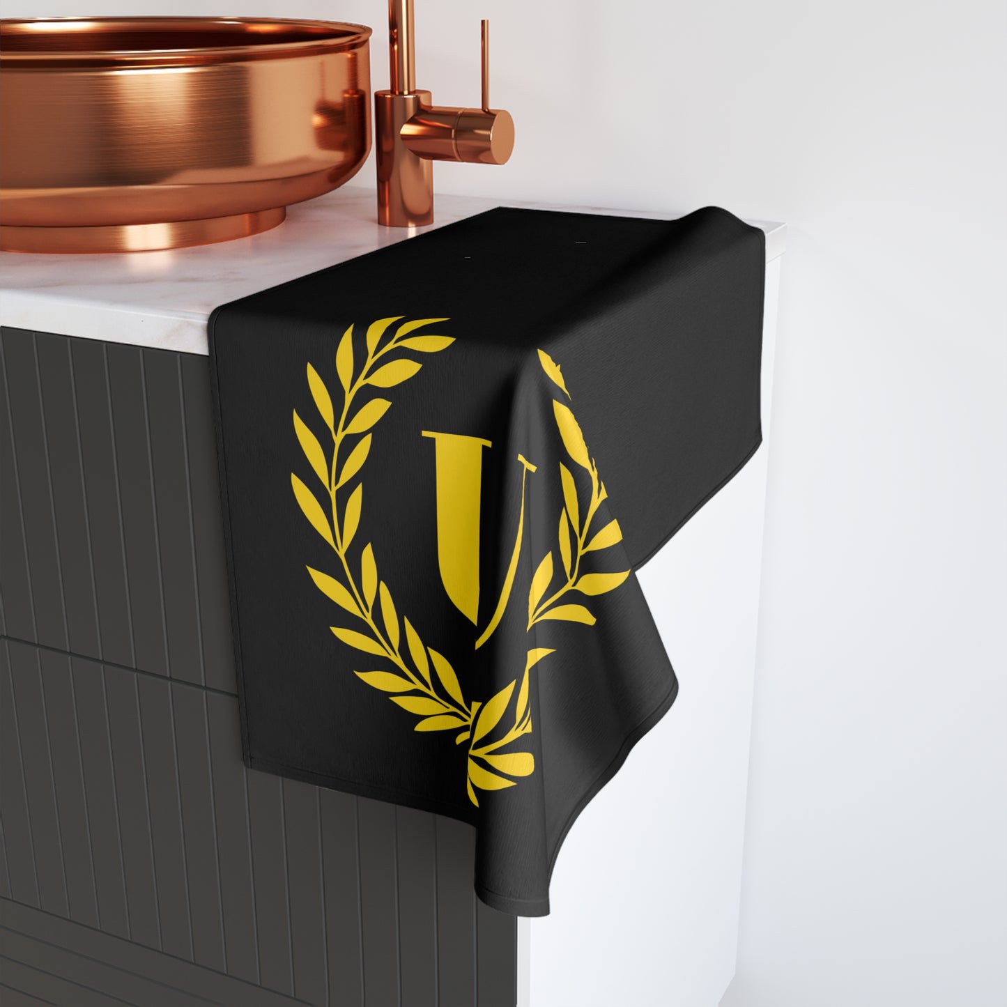 Elegant letter "U" Gold Laurel Monogram Hand Towel