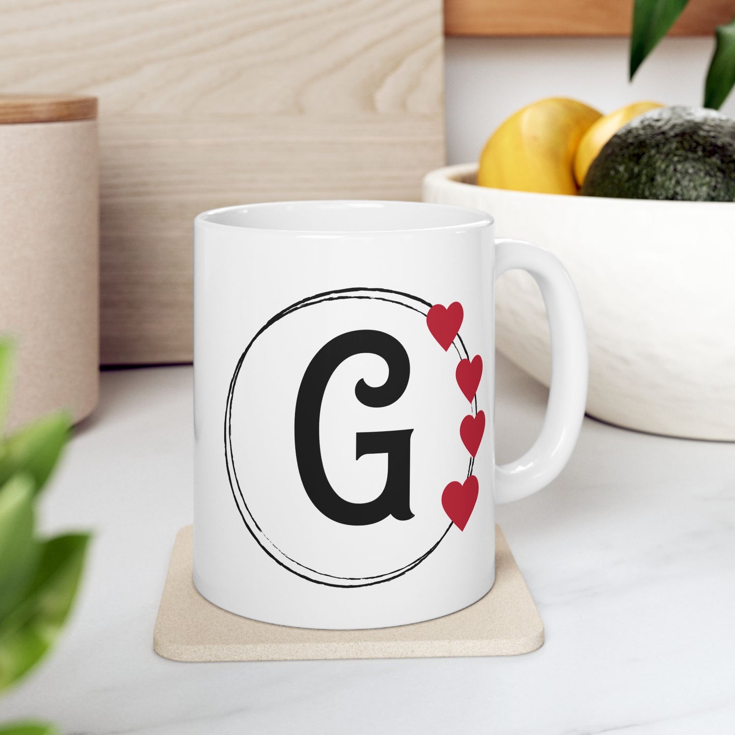 Letter "G" Monogram Heart Design Coffee Mug