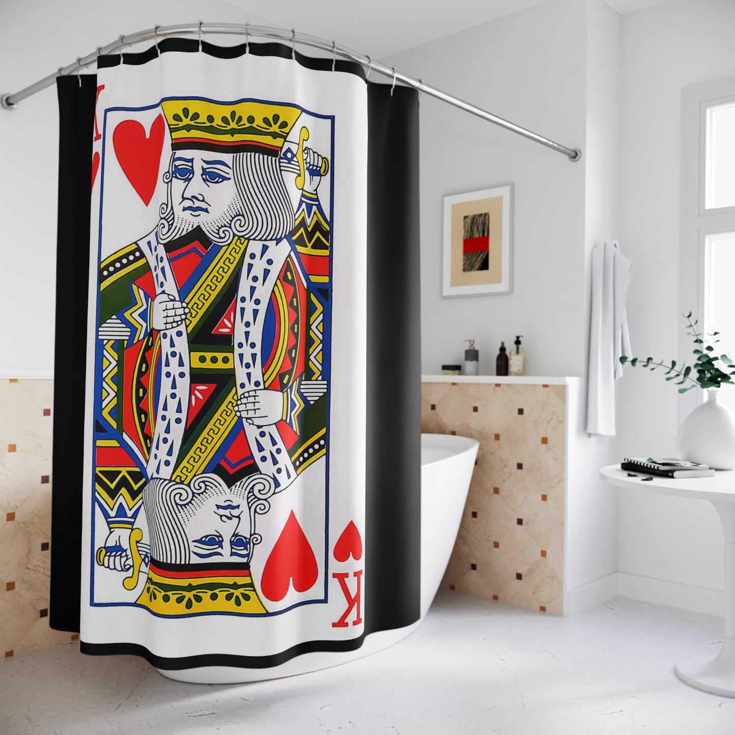 King of Hearts Playing Card - Shower Curtain - Black