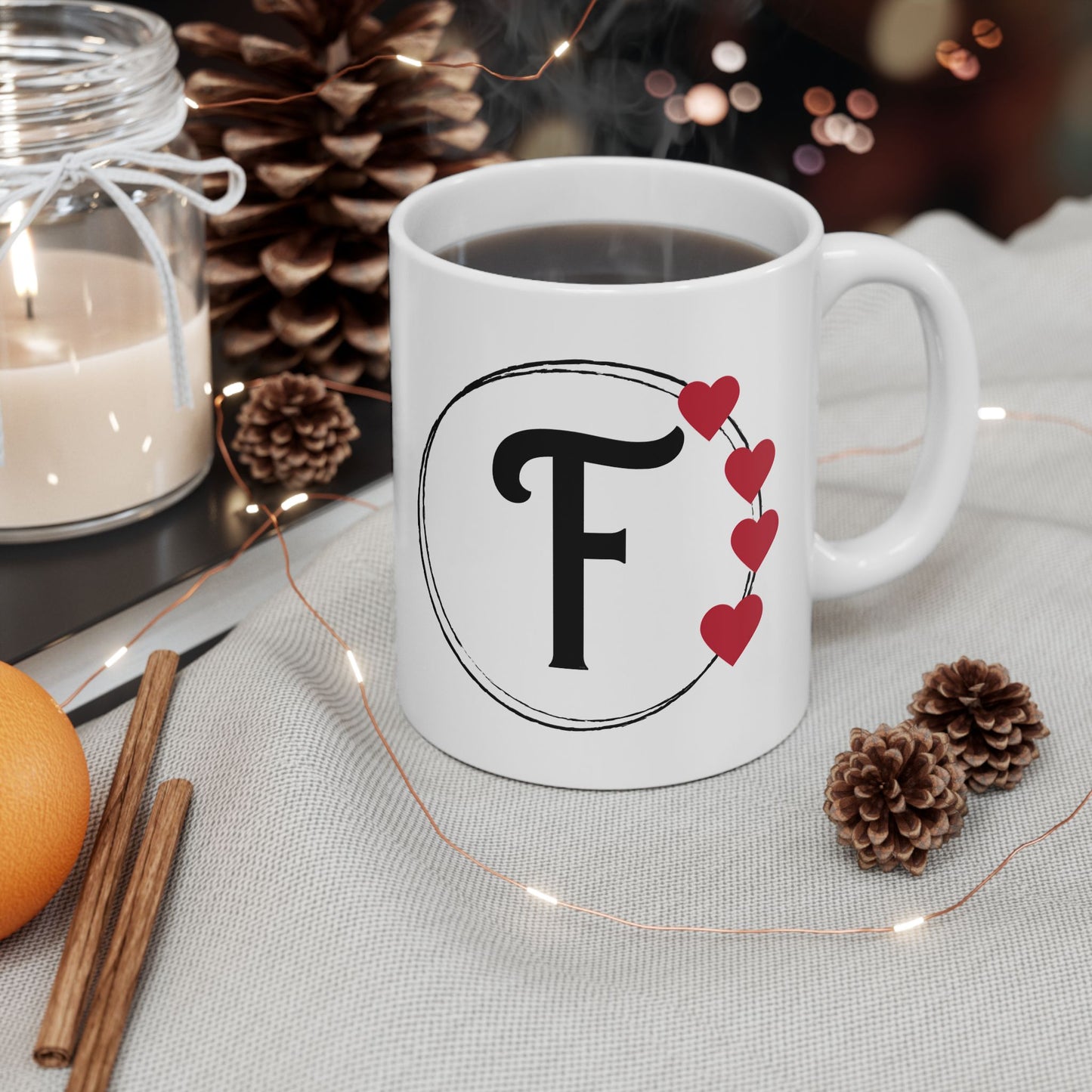 Letter "F" Monogram Heart Design Coffee Mug