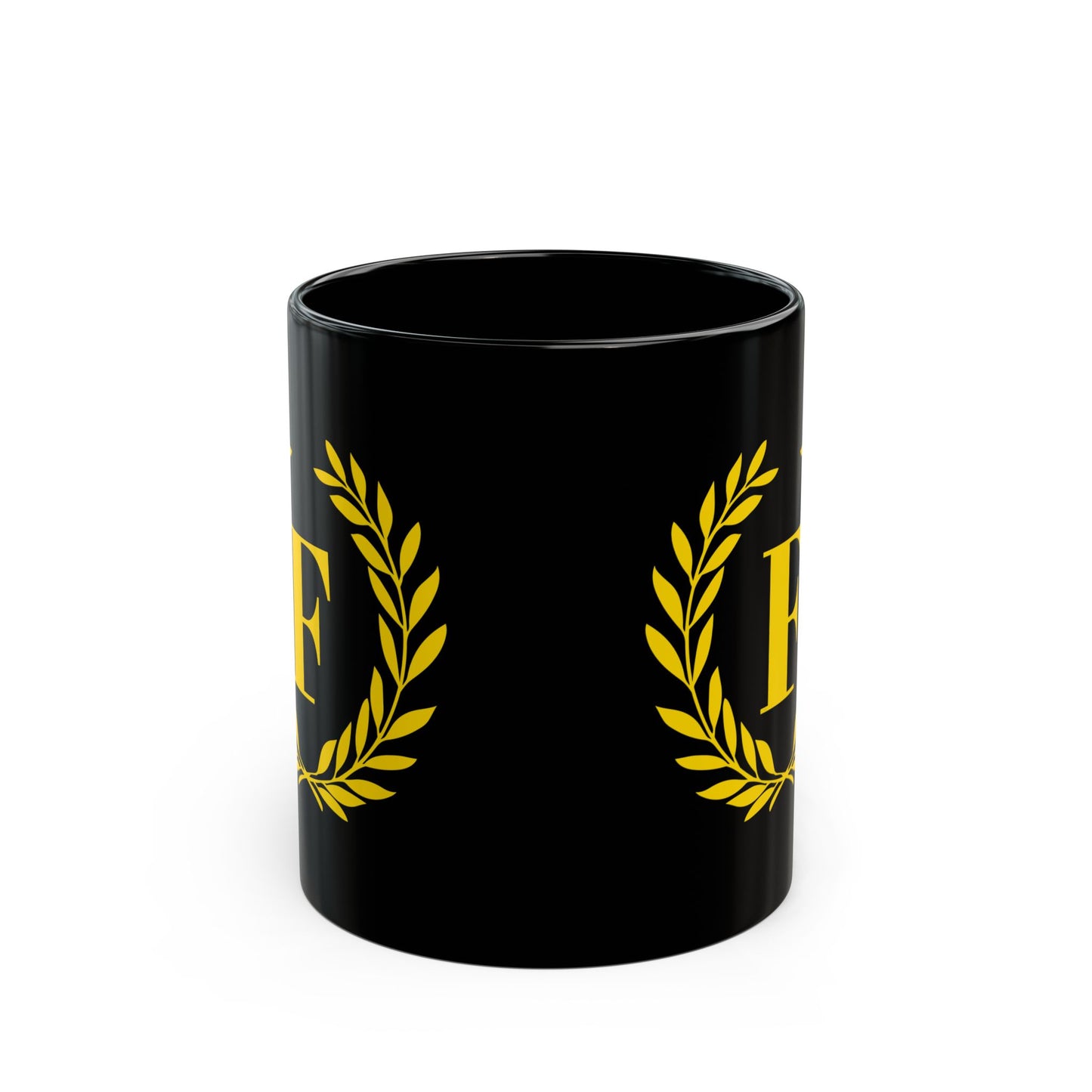 Elegant Letter "F" Laurel Monogram Black Coffee Mug