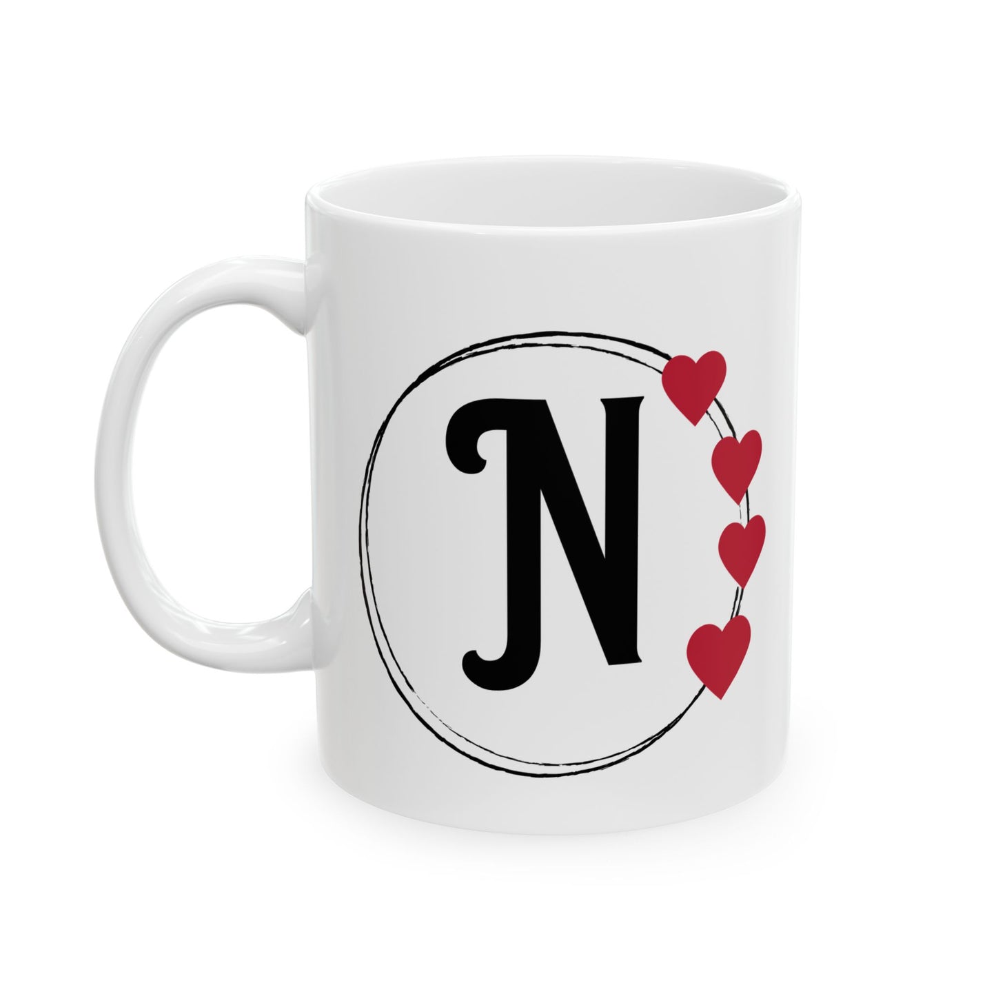 Letter "N" Monogram Heart Design Coffee Mug