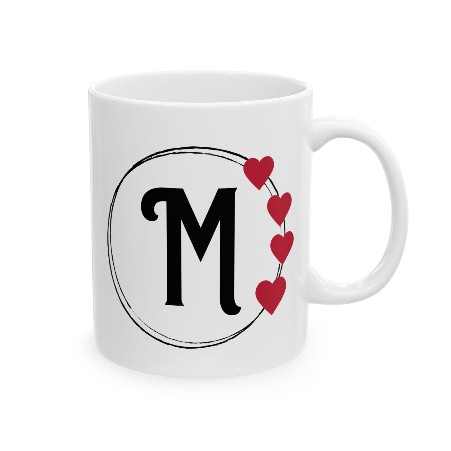 Letter "M" Monogram Heart Design Coffee Mug