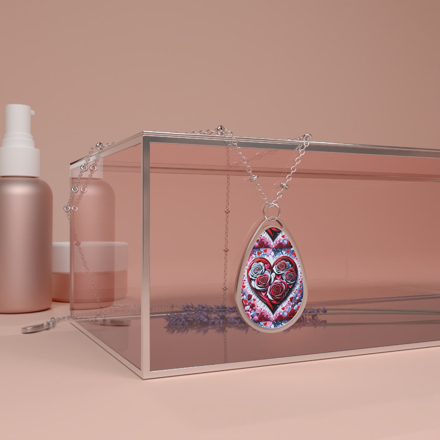 Rose Heart Oval Necklace