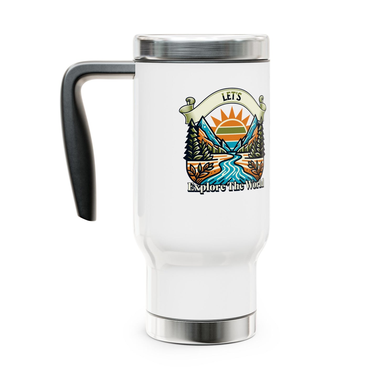 Let's Explore the World - Steel Travel Mug with Handle, 14oz