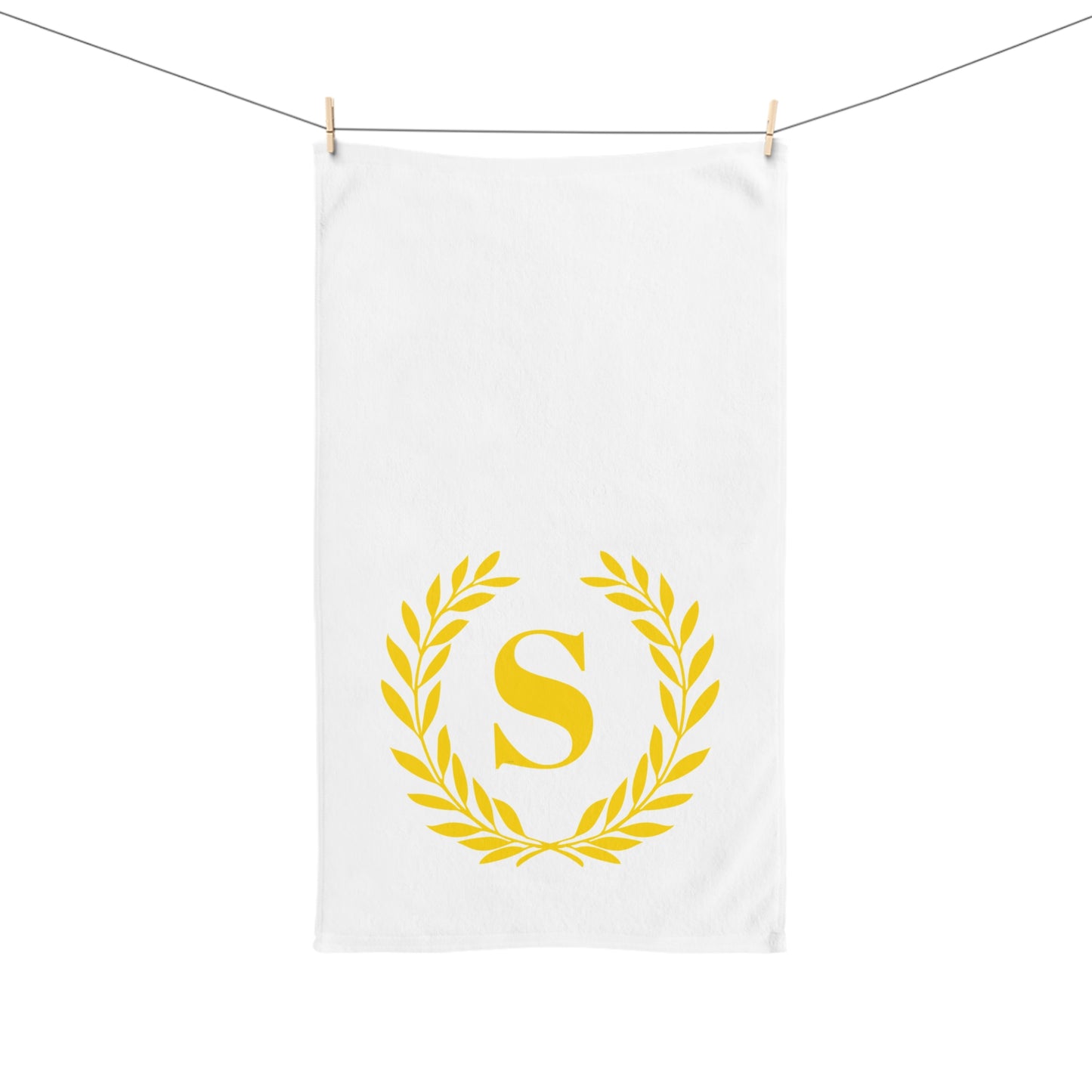 Elegant letter "S" Gold Laurel Monogram White Hand Towel