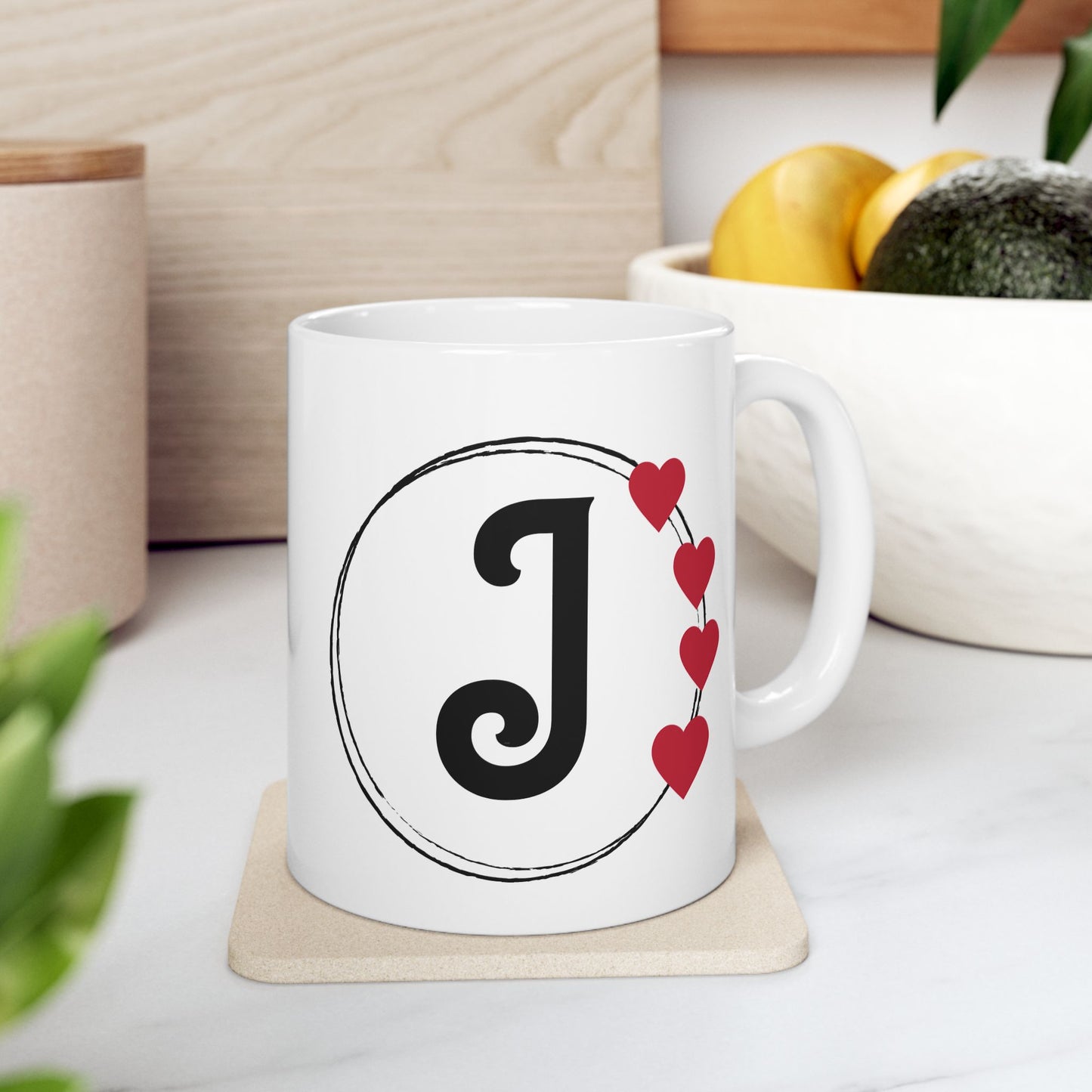 Letter "J" Monogram Heart Design Coffee Mug