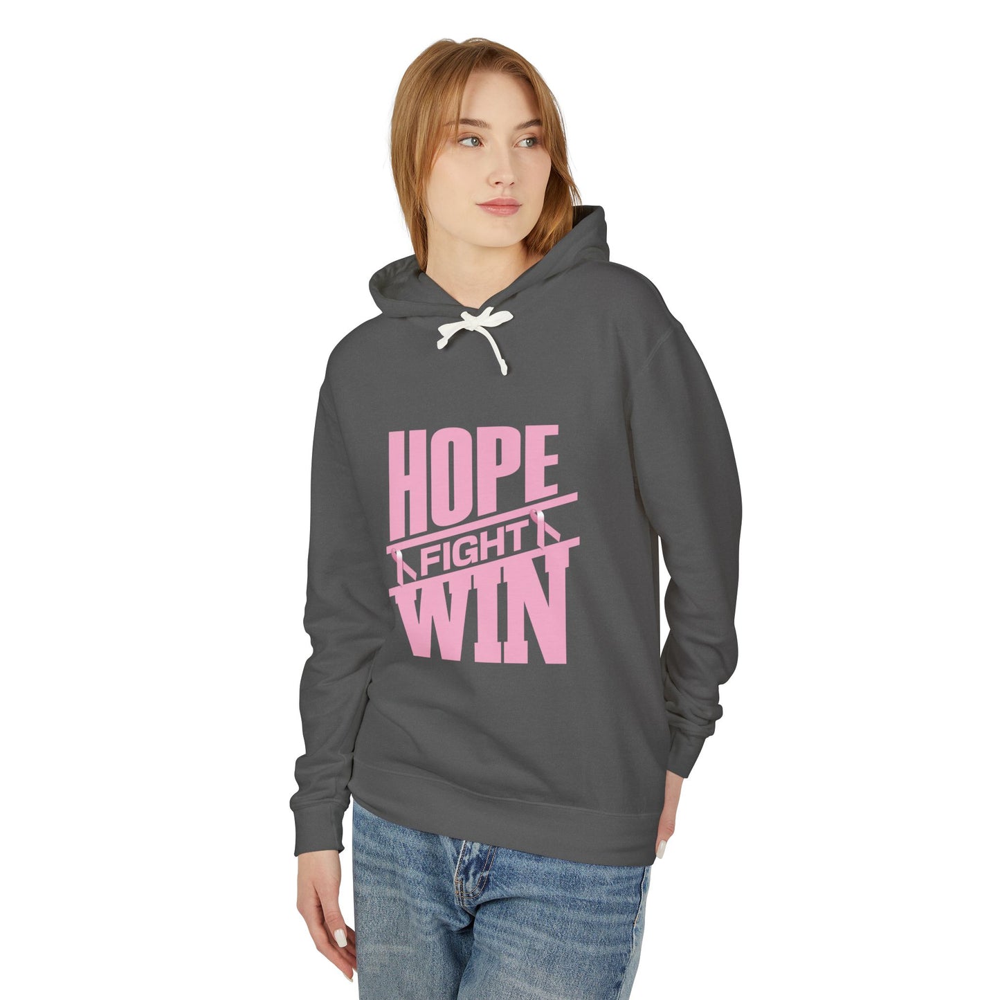 Hope, Fight, Win - Breast Cancer Survivor Lightweight Hooded Sweatshirt