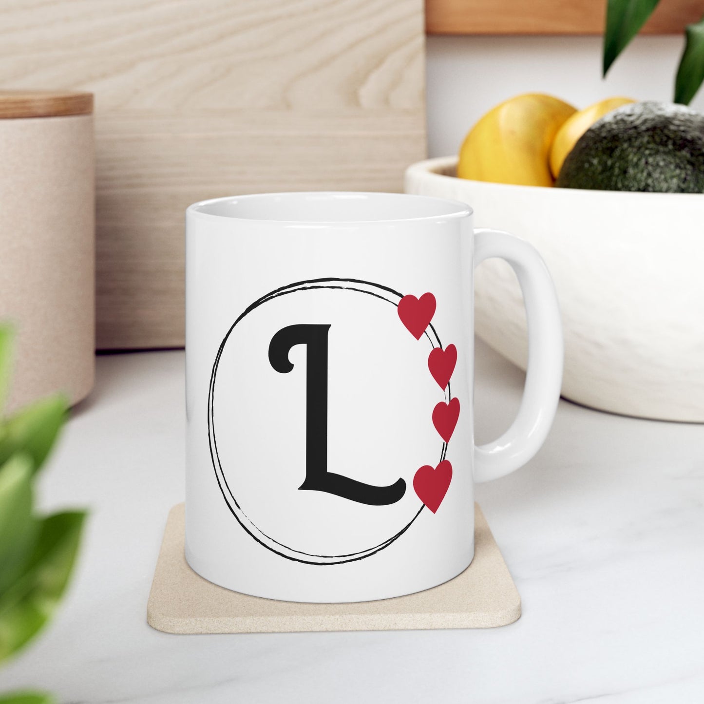 Letter "L" Monogram Heart Design Coffee Mug