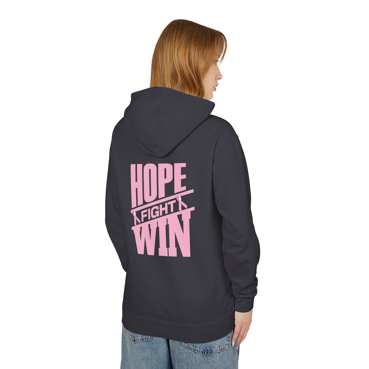 Hope, Fight, Win - Breast Cancer Survivor Lightweight Hooded Sweatshirt