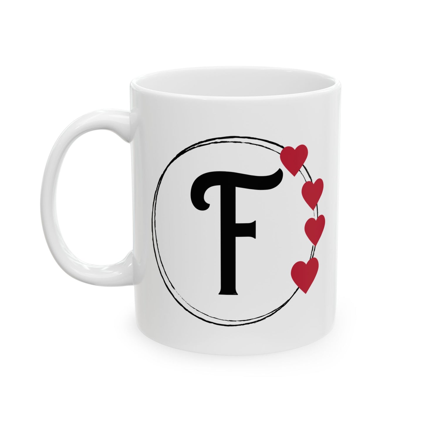 Letter "F" Monogram Heart Design Coffee Mug