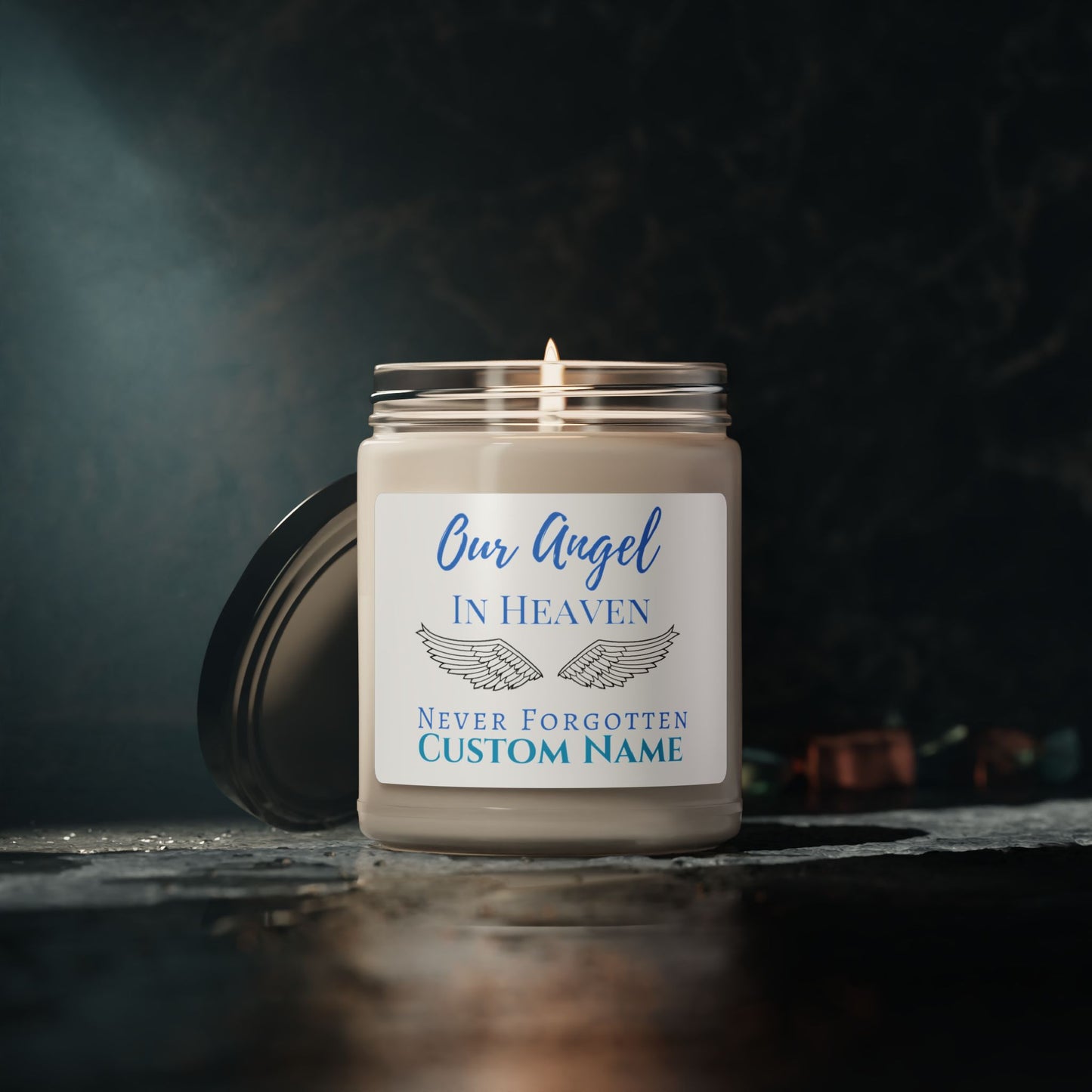 Personalized "Our Angel In Heaven, Never Forgotten" Sympathy Scented Soy Candle, 9oz
