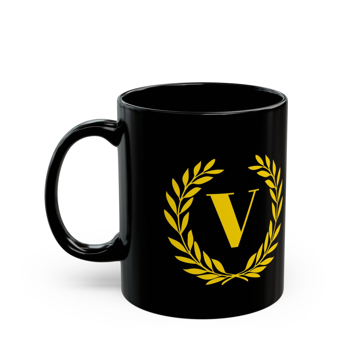 Elegant Letter "V" Laurel Monogram Black Coffee Mug