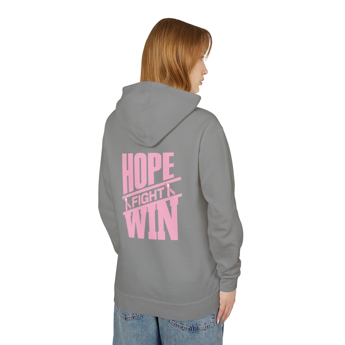 Hope, Fight, Win - Breast Cancer Survivor Lightweight Hooded Sweatshirt