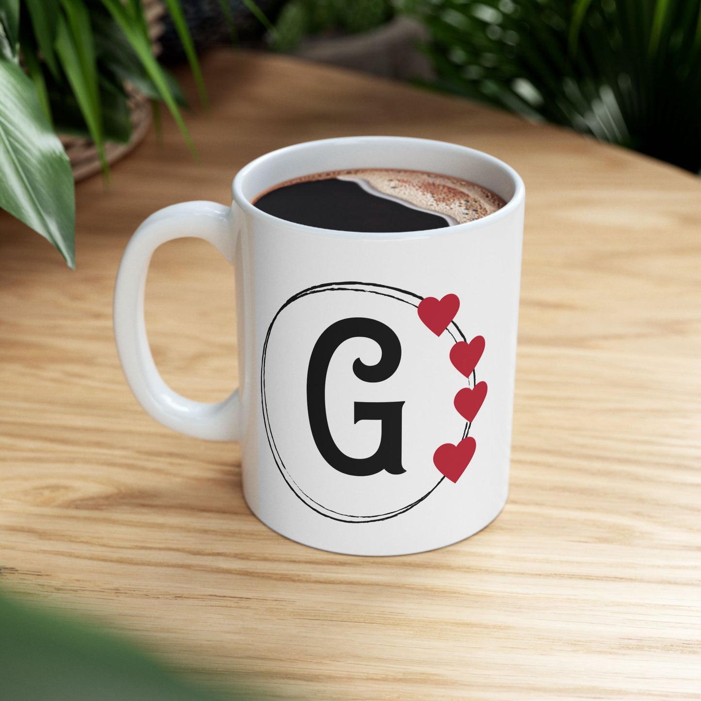 Letter "G" Monogram Heart Design Coffee Mug