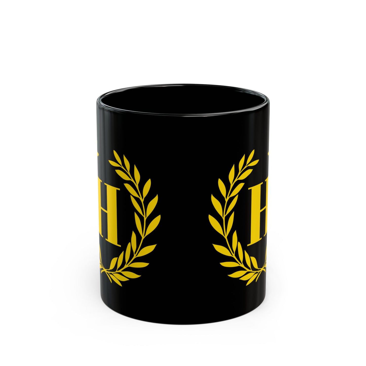 Elegant Letter "H" Laurel Monogram Black Coffee Mug