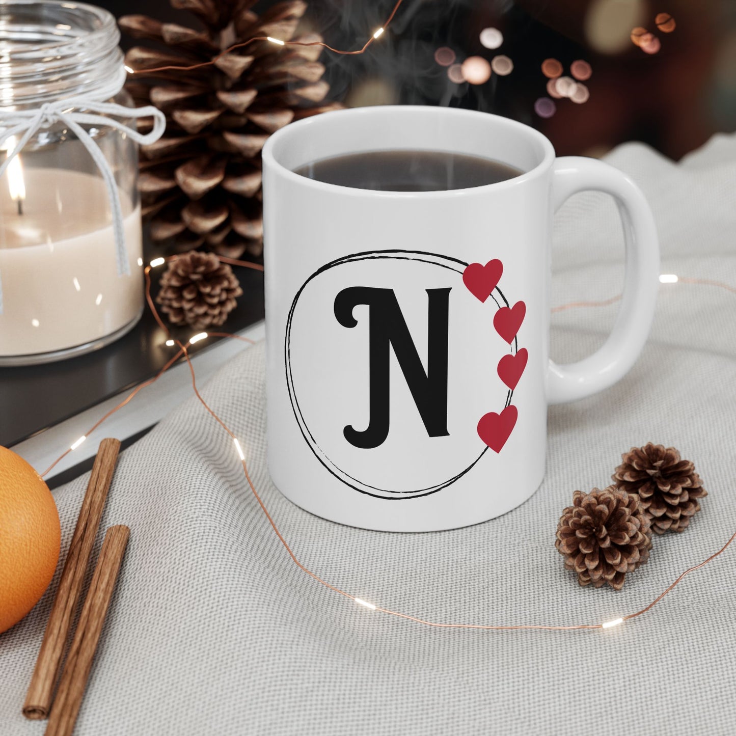 Letter "N" Monogram Heart Design Coffee Mug