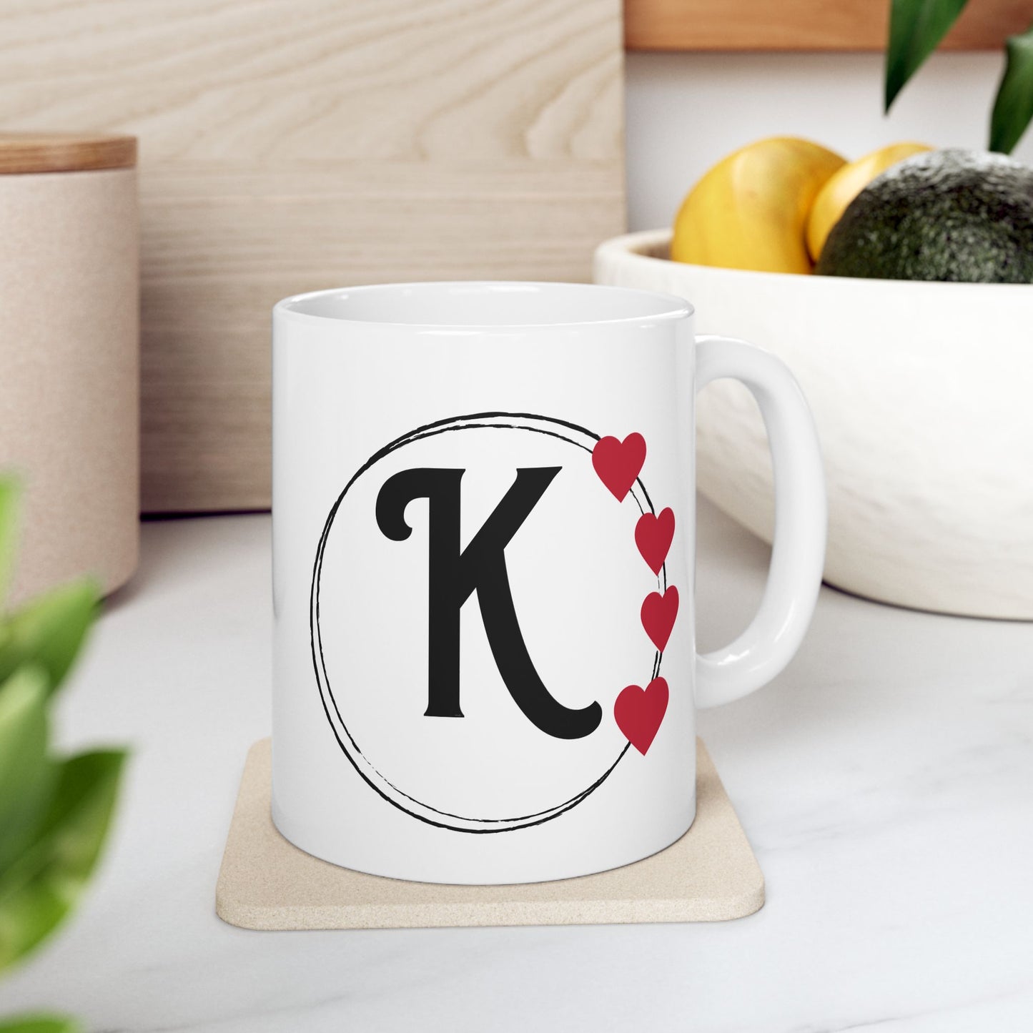 Letter "K" Monogram Heart Design Coffee Mug