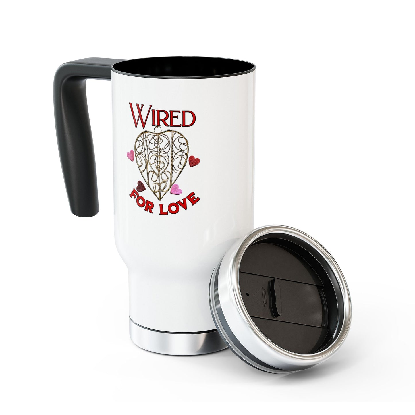 Wired For Love - Stainless Steel Travel Mug with Handle, 14oz