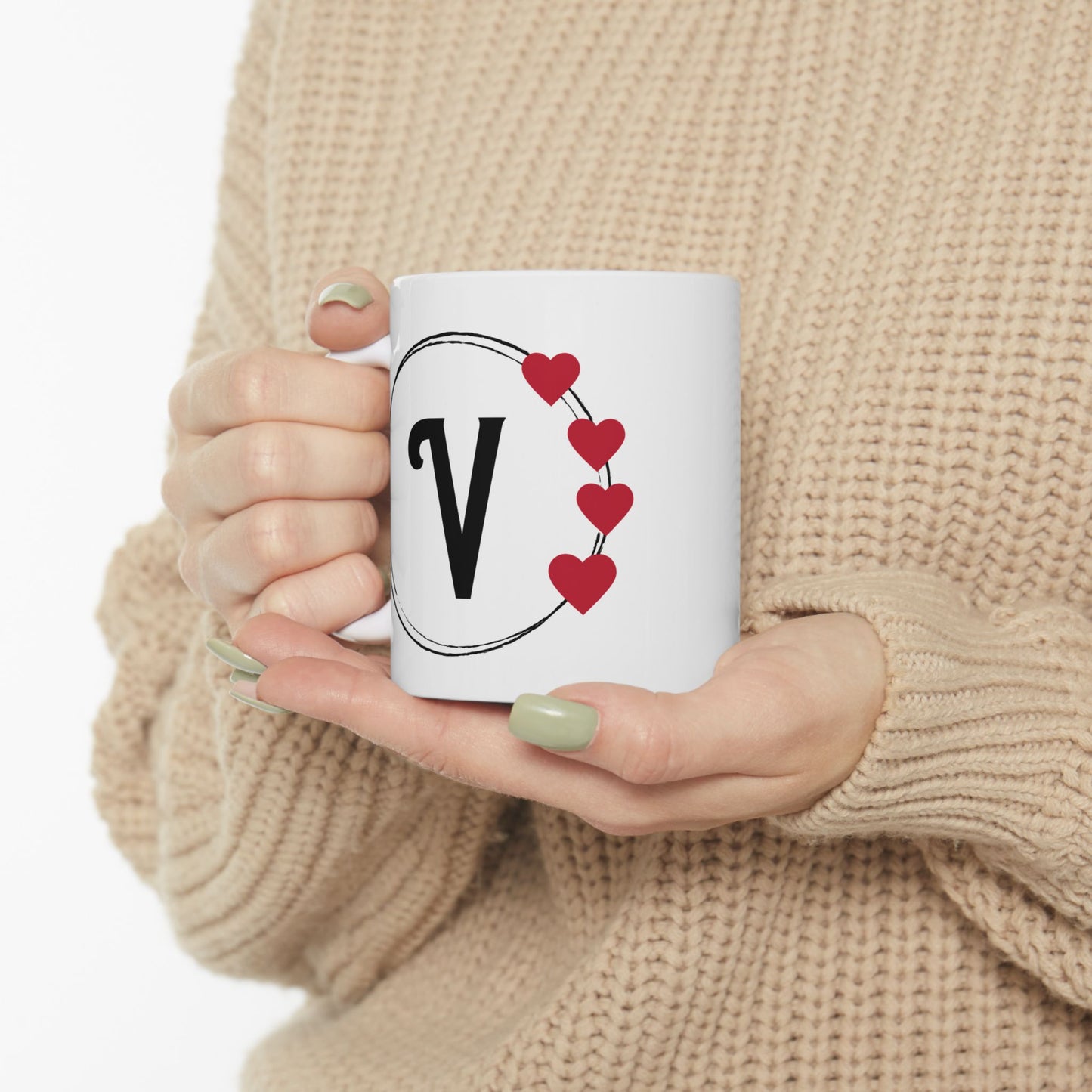 Letter "V" Monogram Heart Design Coffee Mug